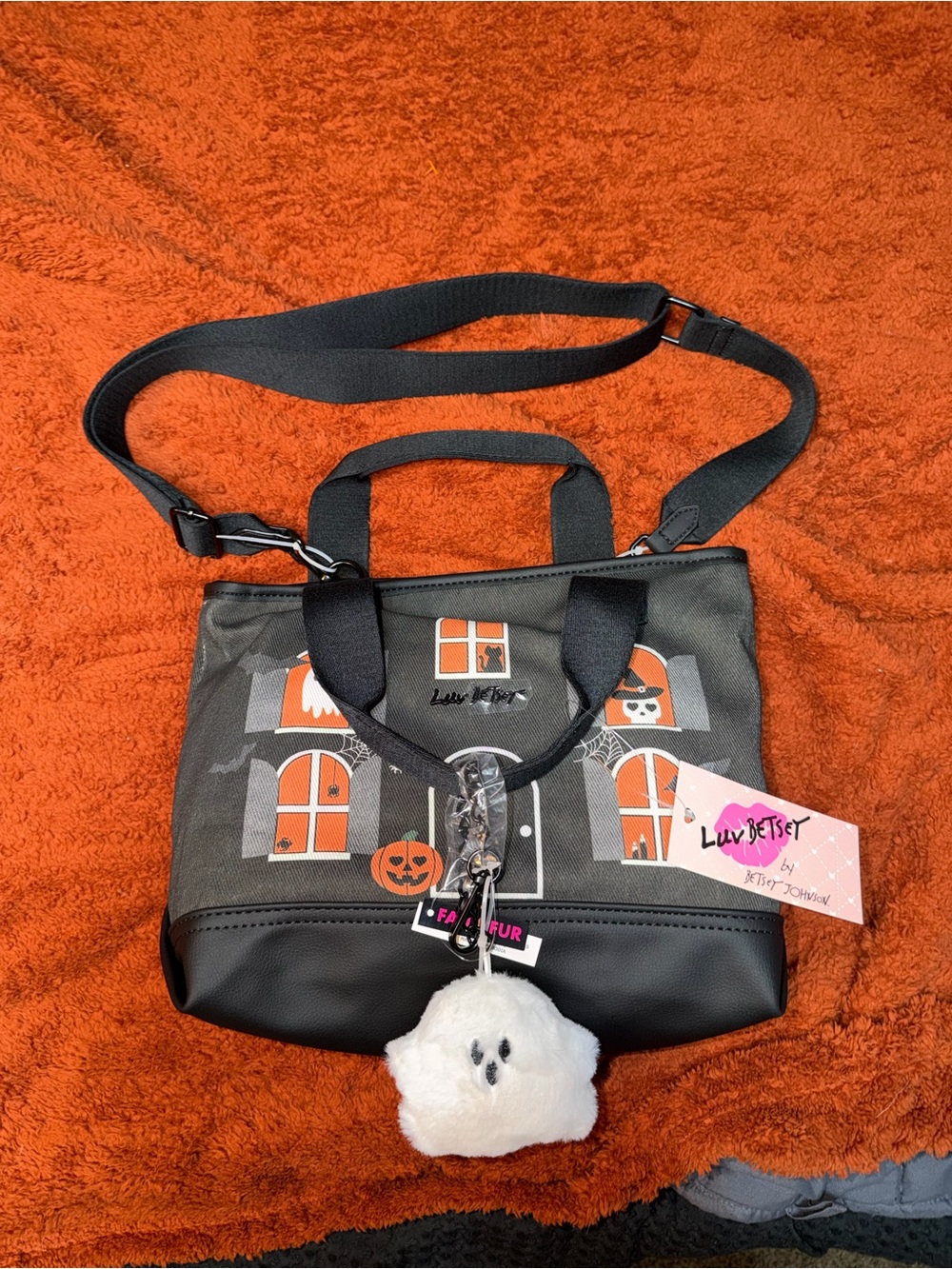 Betsey Johnson Black and Orange Halloween Convertible Tote